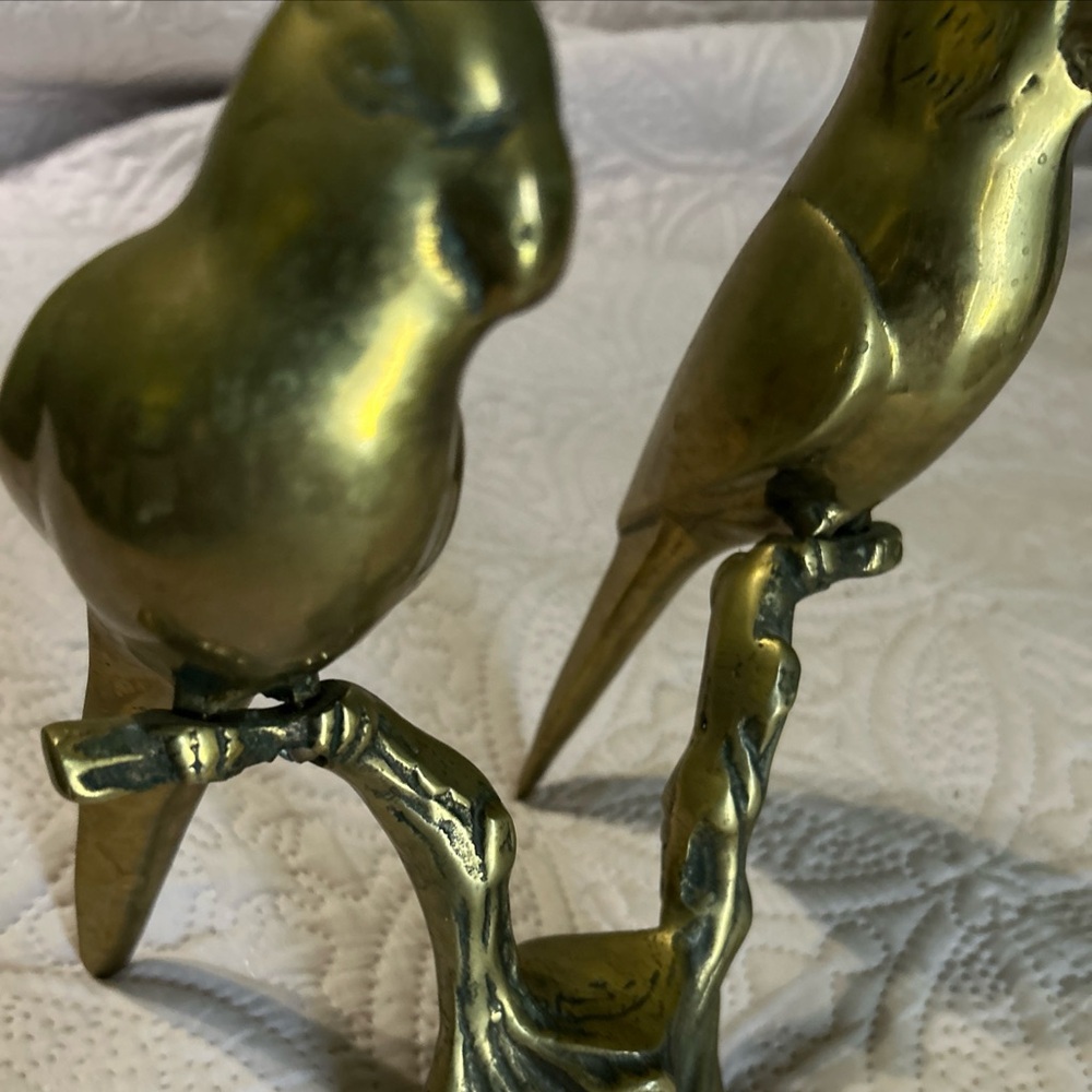 Vintage brass parrots + pr. Vintage brass small hares